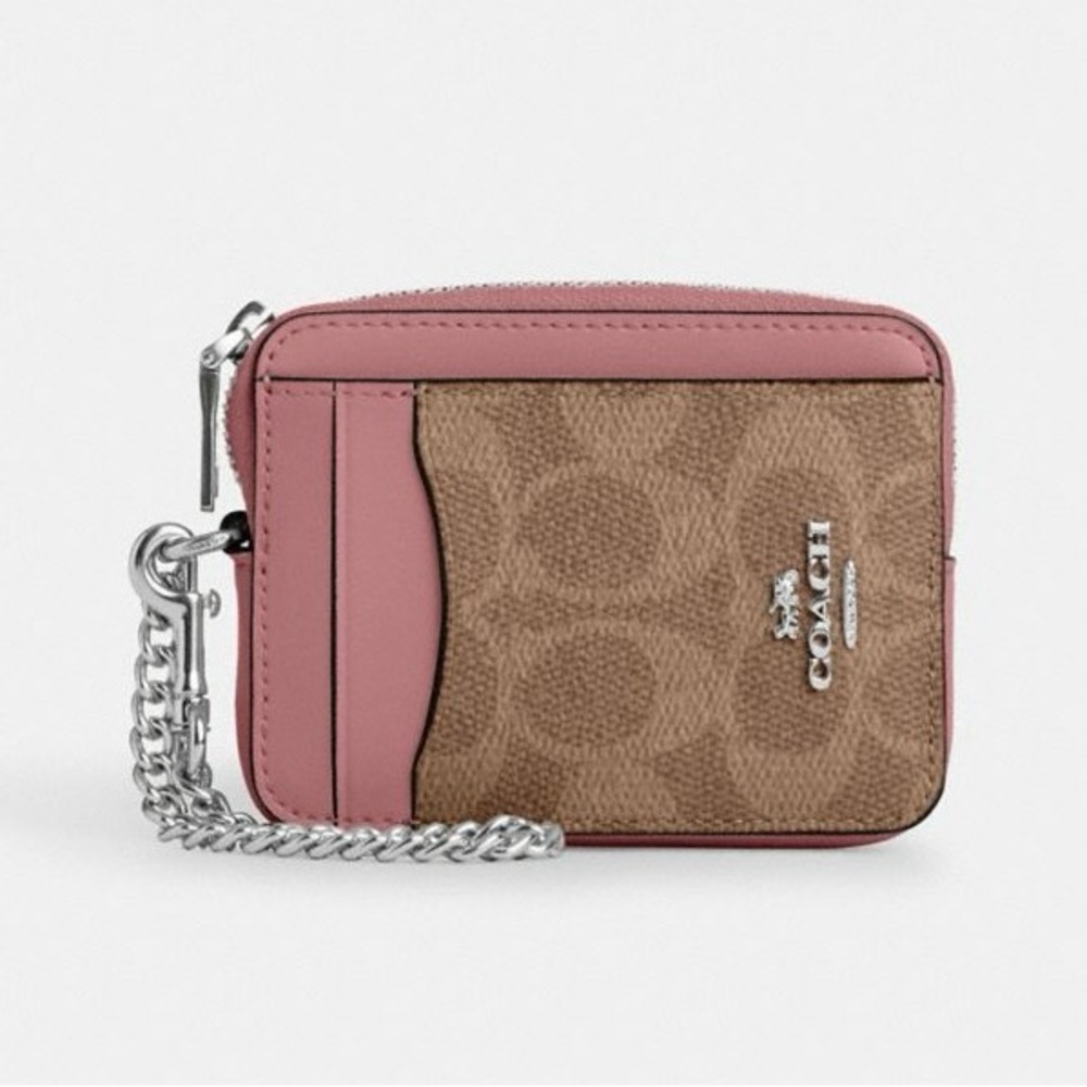 NWT Coach Zip Card Case In Signature Canvas CW883 in dust pink